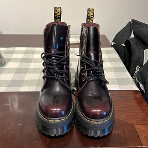 JADON CHERRY RED ARCADIA LEATHER PLATFORM BOOTS